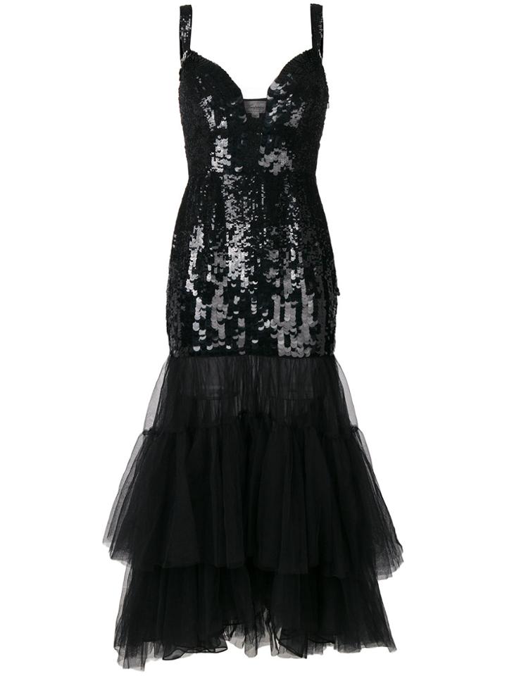 Temperley London Sequinned Tulle Tiered Dress - Black