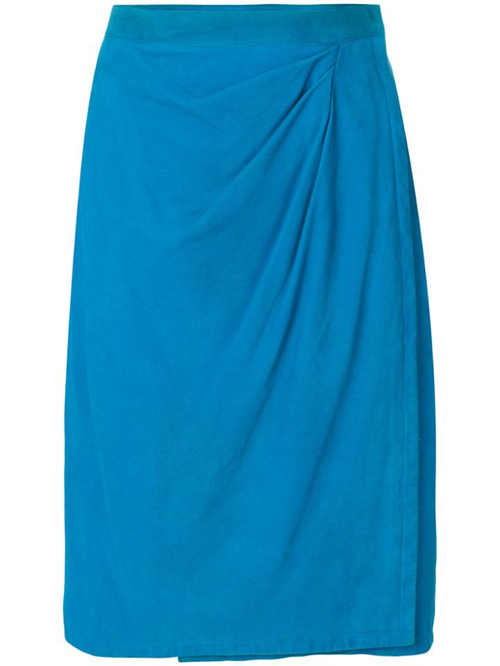 Yves Saint Laurent Vintage Draped Front Leather Skirt - Blue