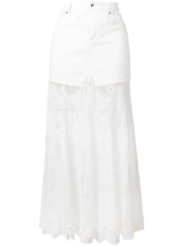 Mcq Alexander Mcqueen - Lace Hem Denim Skirt - Women - Cotton - 38, White, Cotton