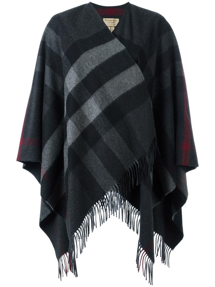 Burberry Fringed Knitted Poncho, Women's, Grey, Cashmere/merino