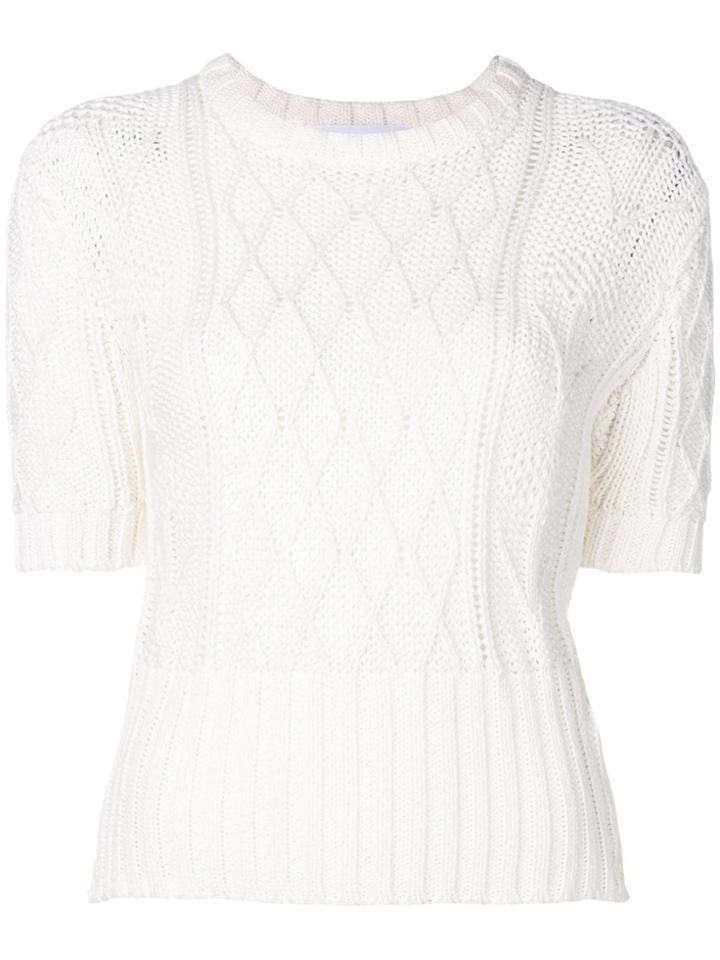 Thom Browne Floral Aran Cable Tee - White