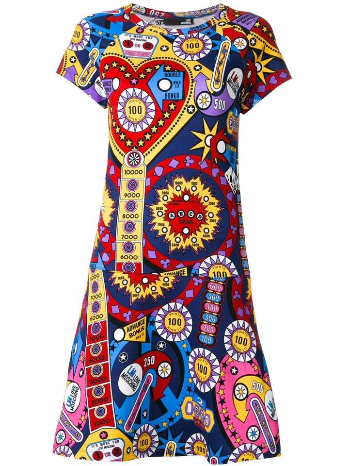 Love Moschino Multiple Print Flared Dress, Women's, Size: 38, Cotton/spandex/elastane