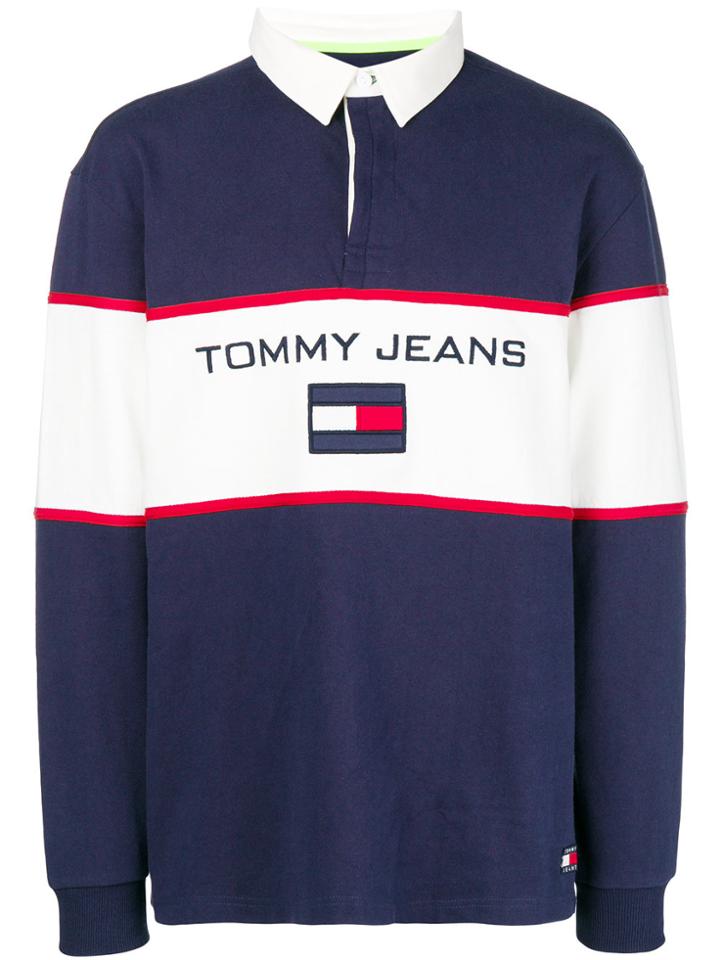 Tommy Jeans Logo Long-sleeve Polo Shirt - Blue