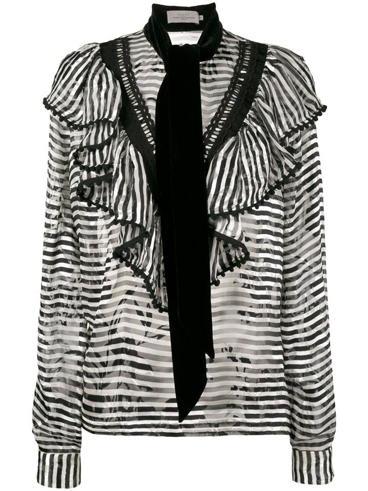 Preen By Thornton Bregazzi - Phillipa Scarf Detail Striped Blouse - Women - Silk/viscose - M, Black, Silk/viscose