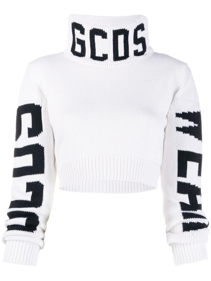 Gcds Logo Intarsia Cropped Jumper - White