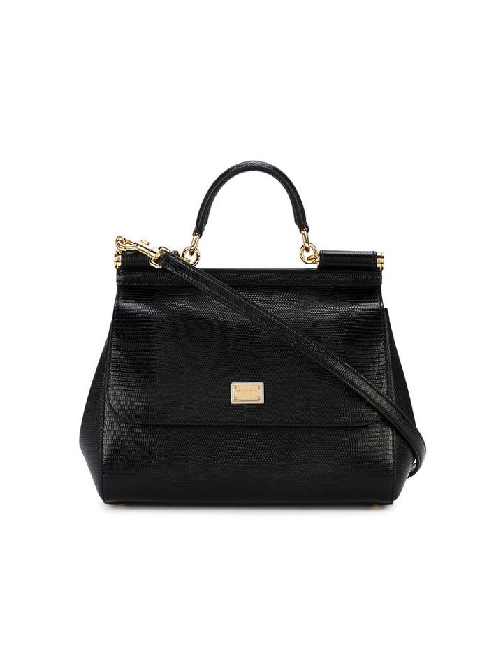Dolce & Gabbana - Medium Sicily Lizard Embossed Tote - Women - Calf Leather - One Size, Black, Calf Leather
