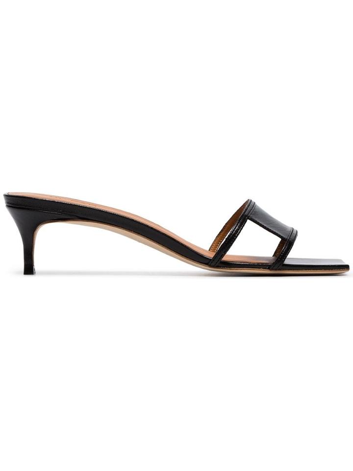 By Far Black Virgo 45 Leather Square Toe Cutout Mules