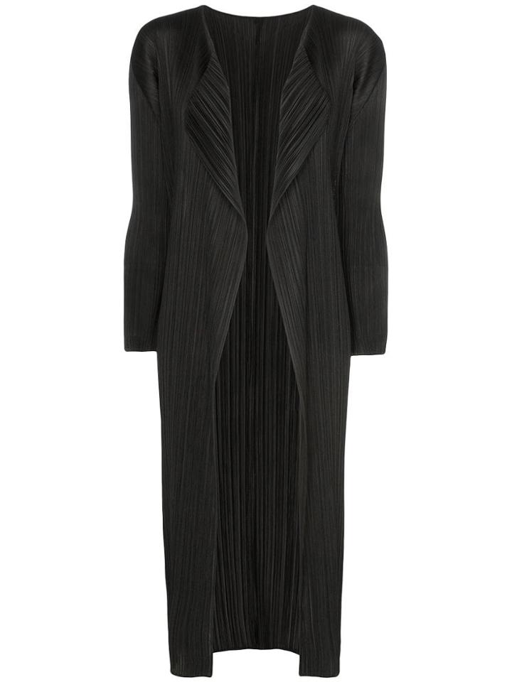 Pleats Please Issey Miyake Pleated Open Coat - Black