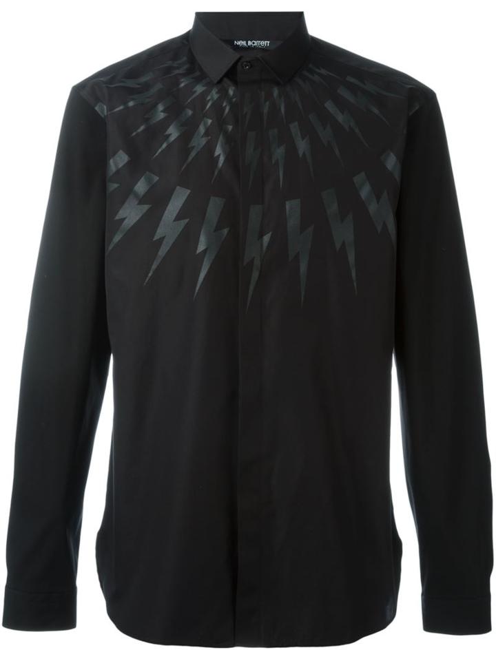 Neil Barrett Lighting Bolt Print Shirt, Men's, Size: 42, Black, Cotton