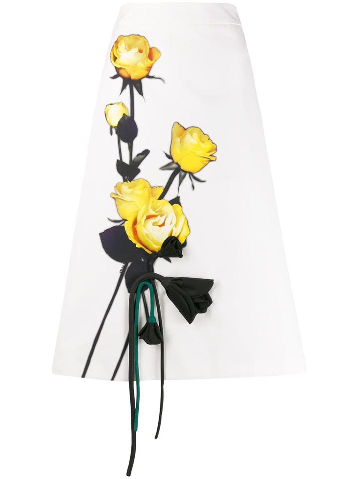 Prada Rose Print Skirt - White