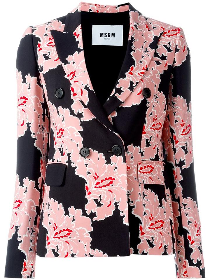 Msgm Floral Print Blazer, Women's, Size: 40, Black, Viscose/polyester