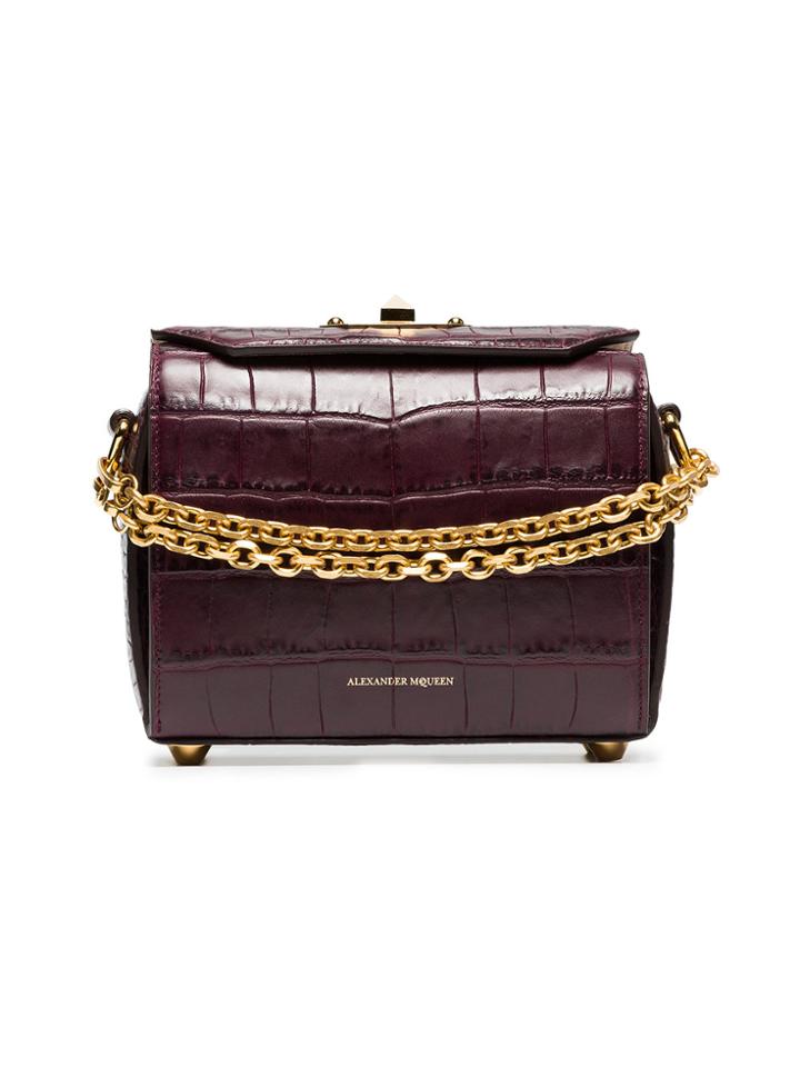 Alexander Mcqueen Dark Purple Box 19 Crocodile Embossed Leather Bag -