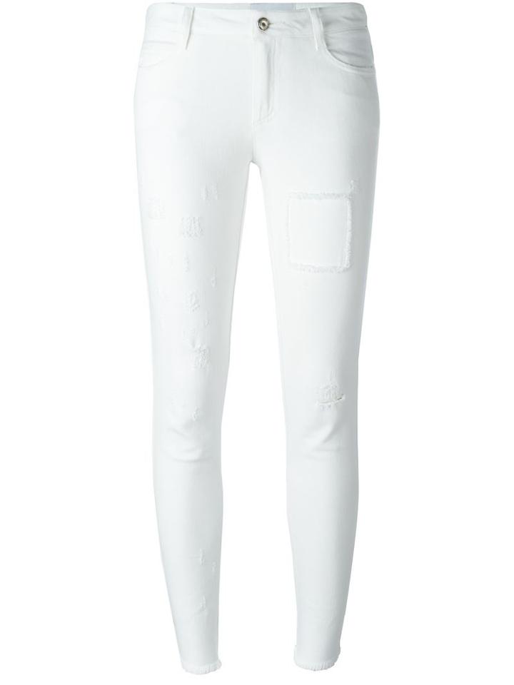 Ermanno Scervino Ripped Frayed Skinny Jeans, Women's, Size: 44, White, Cotton/spandex/elastane