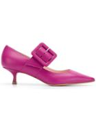 Anna F. Buckled Kitten Heel Pumps - Pink & Purple