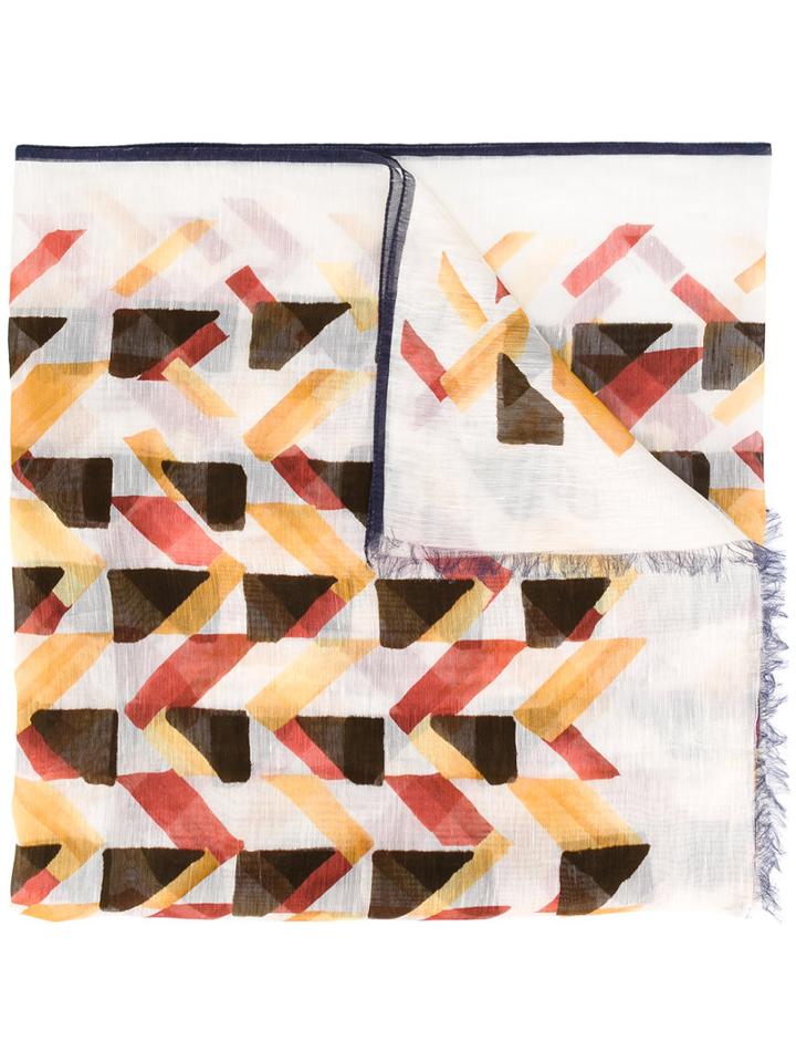 Canali - Geometric Pattern Scarf - Men - Cotton/linen/flax - One Size, Nude/neutrals, Cotton/linen/flax