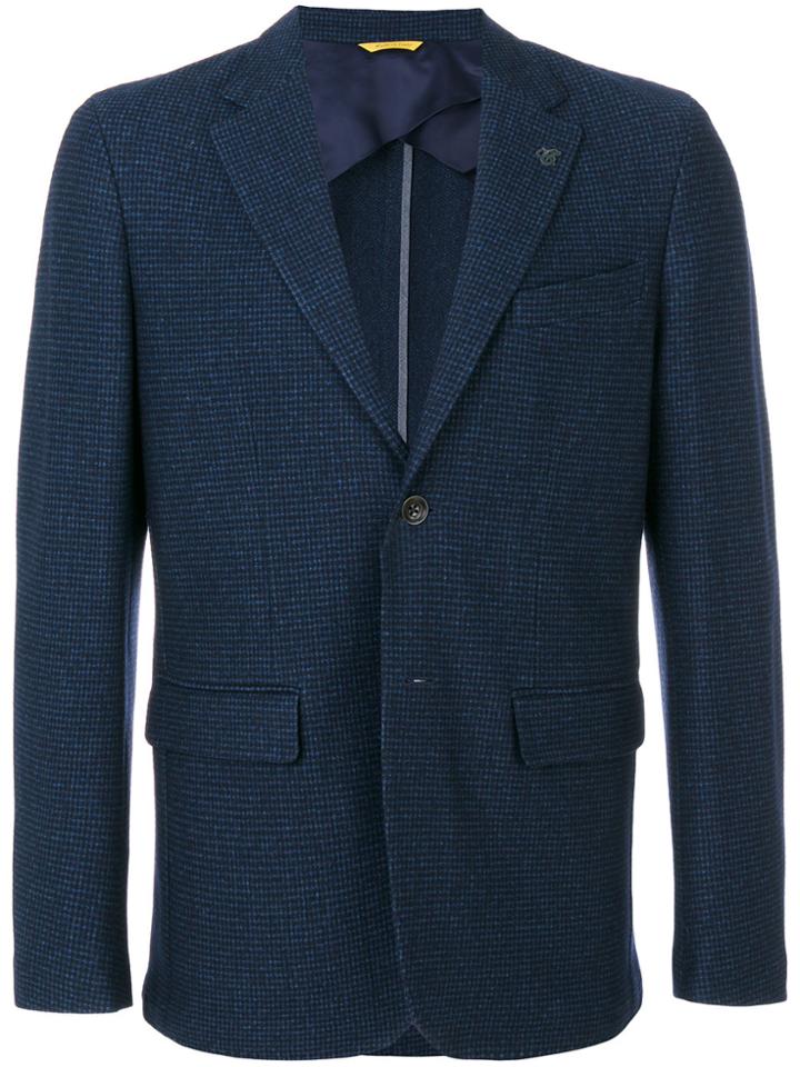 Canali Checked Single Breasted Blazer - Blue