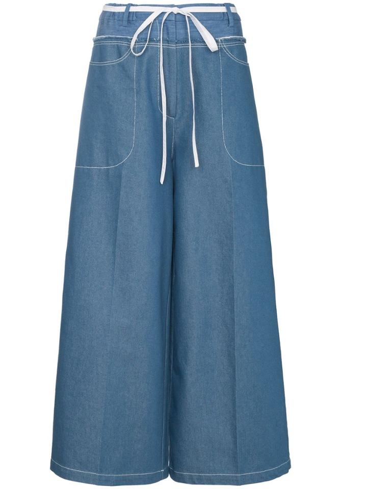 Rejina Pyo High-waisted Tie Waist Denim Culottes - Blue