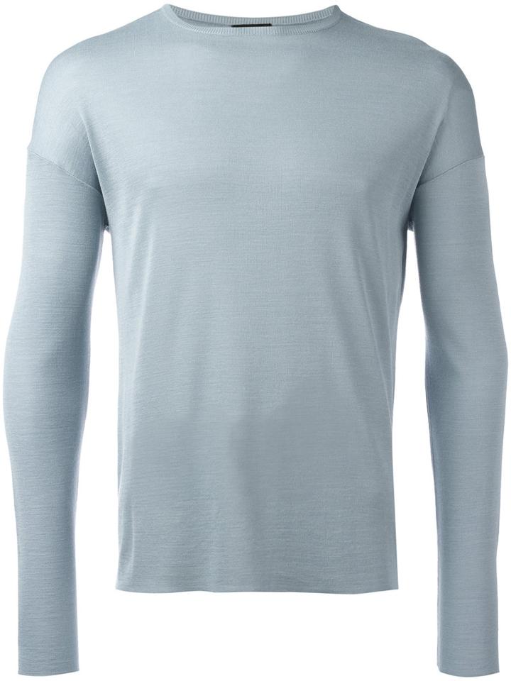Jil Sander Crew Neck Jumper, Men's, Size: 46, Blue, Silk