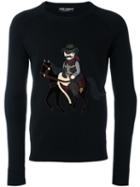 Dolce & Gabbana Cowboy Patch Jumper, Men's, Size: 48, Black, Virgin Wool/cotton/linen/flax/spandex/elastane