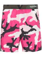 Valentino Camouflage Print Swim Shorts - Pink & Purple