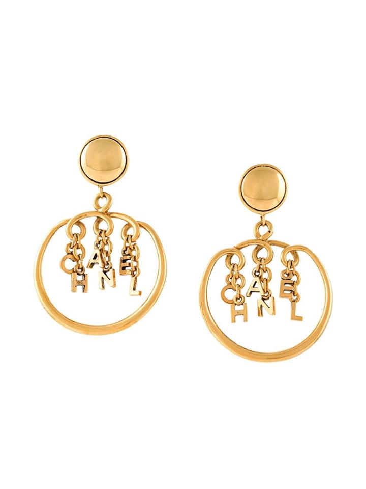 Chanel Vintage Logo Charm Hoop Clip-on Earrings - Metallic