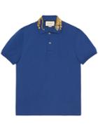 Gucci - Cotton Polo With Tiger Embroidery - Men - Cotton/spandex/elastane - L, Blue, Cotton/spandex/elastane