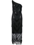 Christian Siriano Sequin Lace One Shoulder Dress - Black