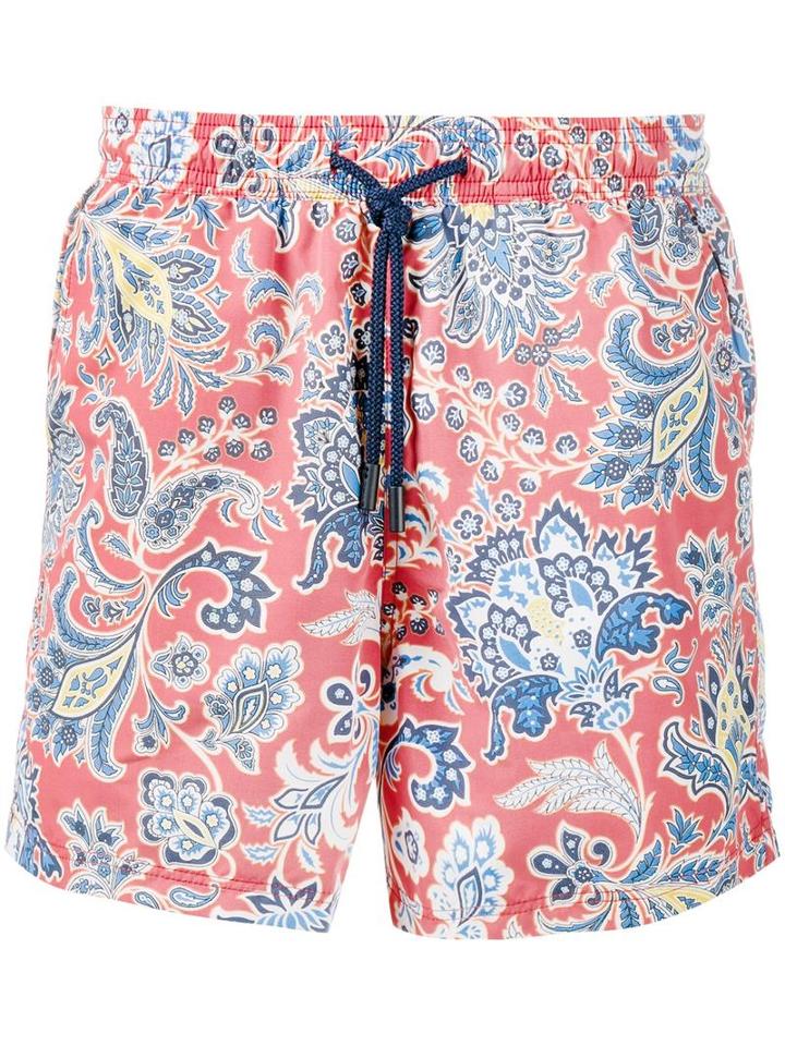 Etro Paisley Print Swimming Trunks, Men's, Size: Large, Red, Nylon