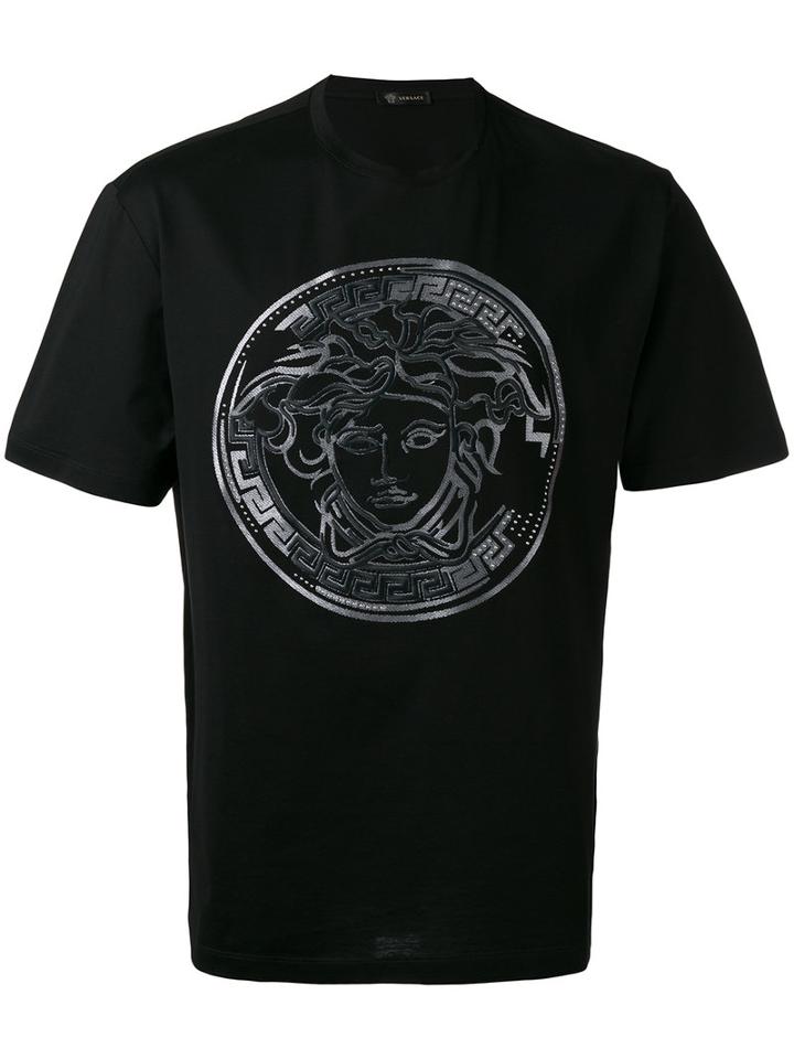 Versace Embroidered Medusa T-shirt, Men's, Size: Small, Black, Cotton