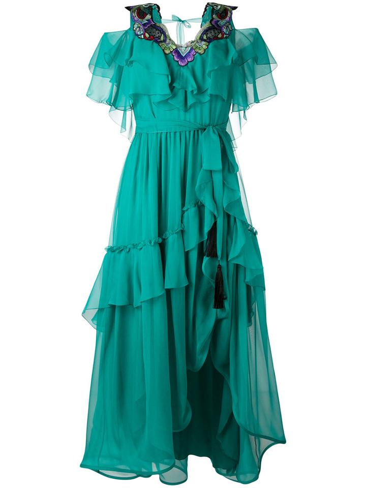 Alberta Ferretti - Layered Embroidery Dress - Women - Silk/acetate - 42, Blue, Silk/acetate