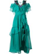 Alberta Ferretti - Layered Embroidery Dress - Women - Silk/acetate - 42, Blue, Silk/acetate