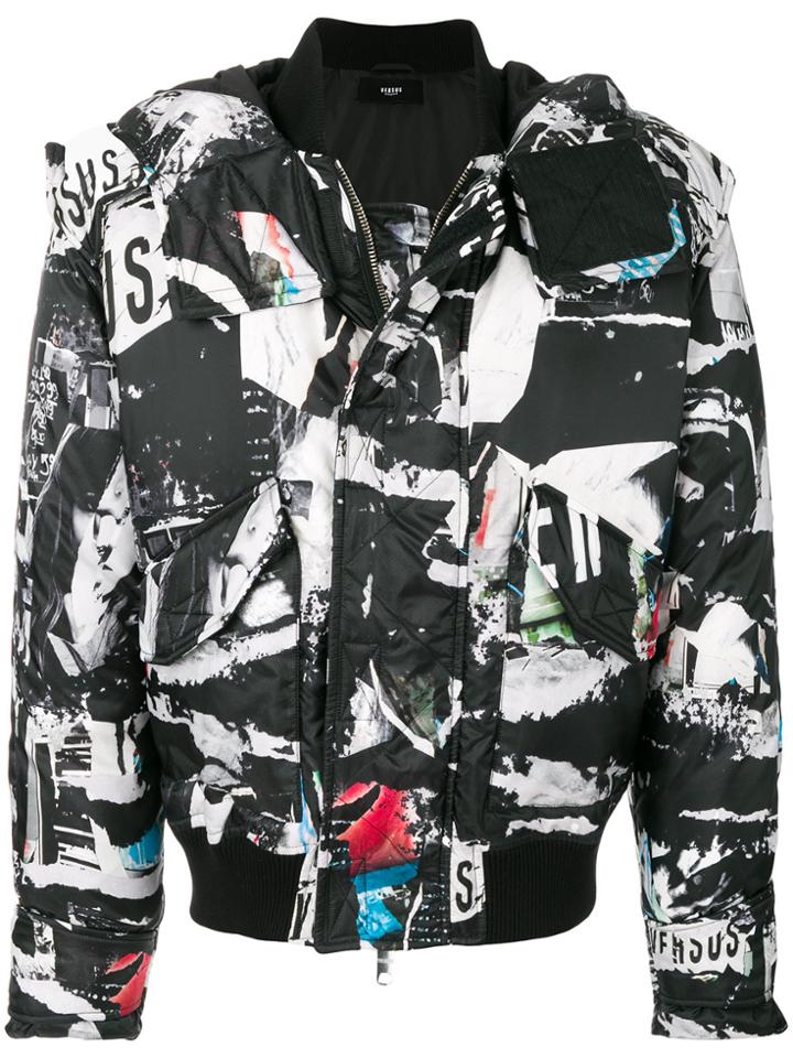 Versus Collage Print Padded Jacket - Black