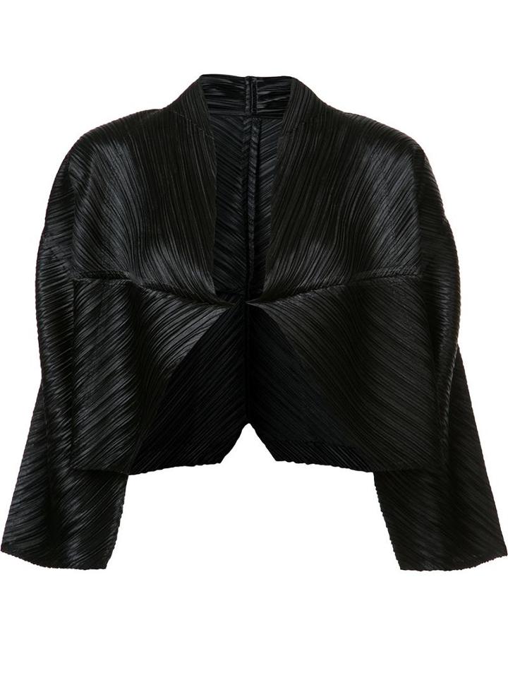 Pleats Please By Issey Miyake Pleated Cropped Jacket, Size: 5, Black, Polyester