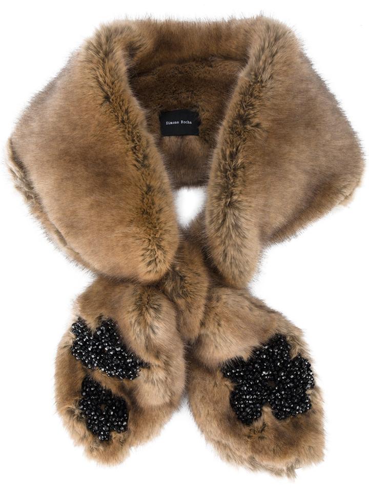 Simone Rocha Beaded Faux Fur Scarf - Brown