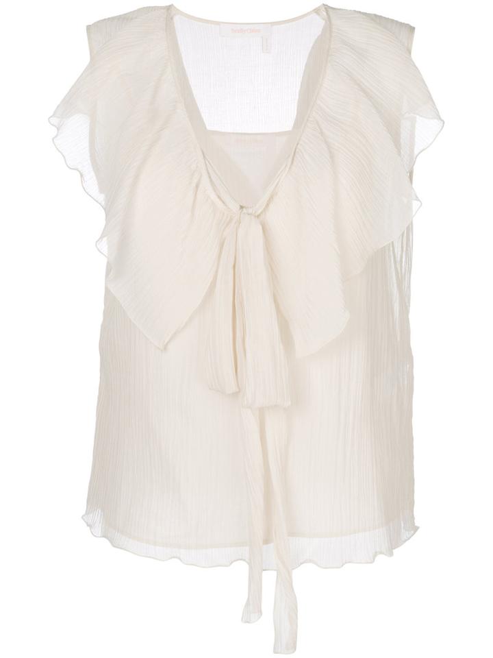 See By Chloé - Ruffle Neck Blouse - Women - Silk/cotton - 40, Nude/neutrals, Silk/cotton