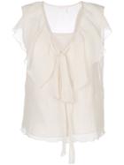 See By Chloé - Ruffle Neck Blouse - Women - Silk/cotton - 40, Nude/neutrals, Silk/cotton
