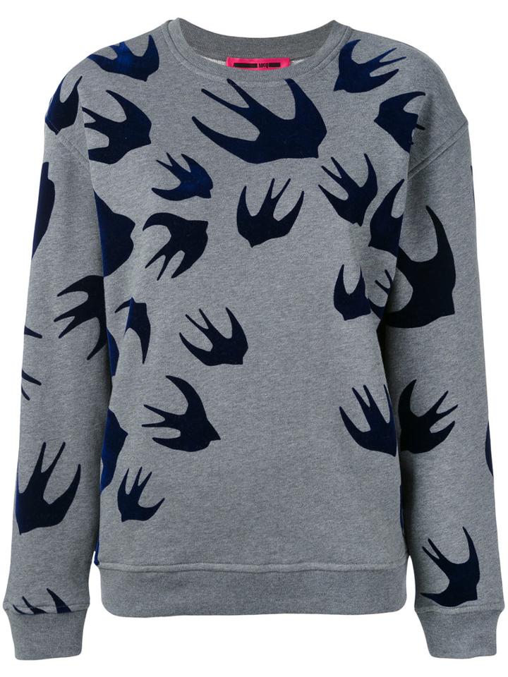 Mcq Alexander Mcqueen - Flocked Swallow Sweatshirt - Women - Cotton/polyester - M, Grey, Cotton/polyester