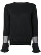No21 - Sheer Panel And Frill Trim Sleeve Knit Top - Women - Silk/virgin Wool - 40, Black, Silk/virgin Wool