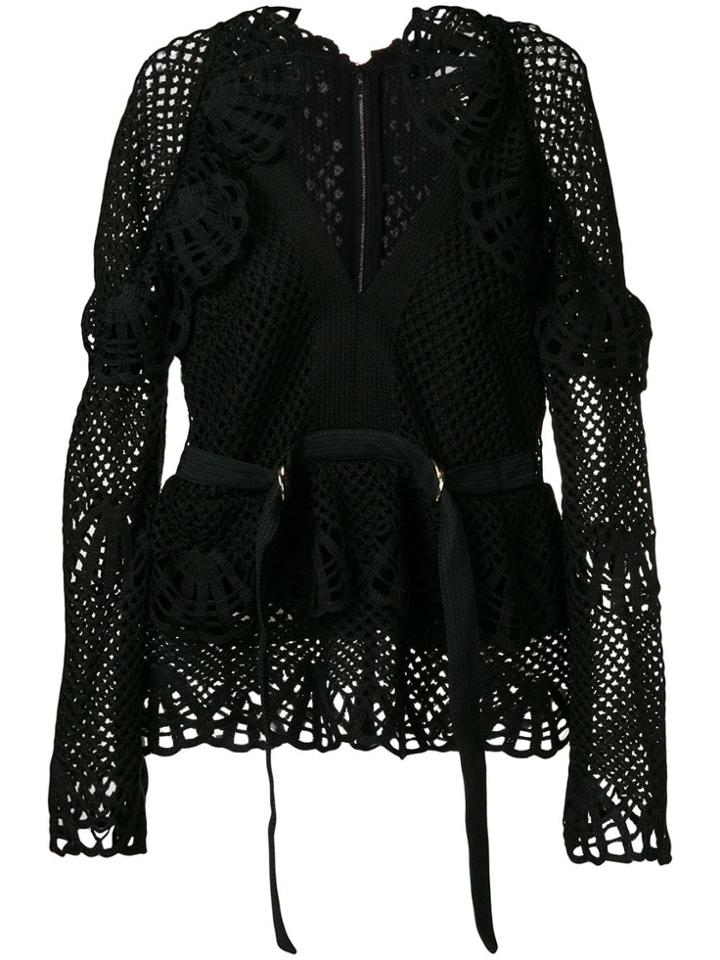 Self-portrait Netted V-neck Top - Black