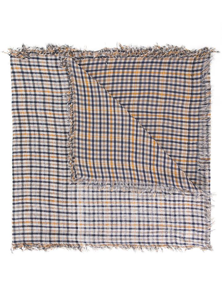 Undercover - Checked Frayed Scarf - Unisex - Silk/bamboo - One Size, Yellow/orange, Silk/bamboo