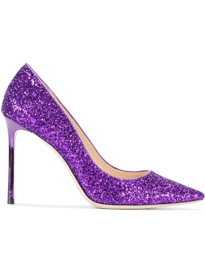 Jimmy Choo Purple Glitter Romy 100 Pumps - Pink & Purple