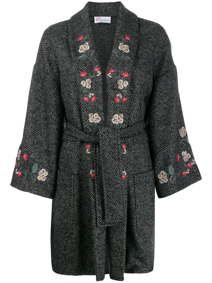 Red Valentino Floral-embroidered Coat Coat - Grey