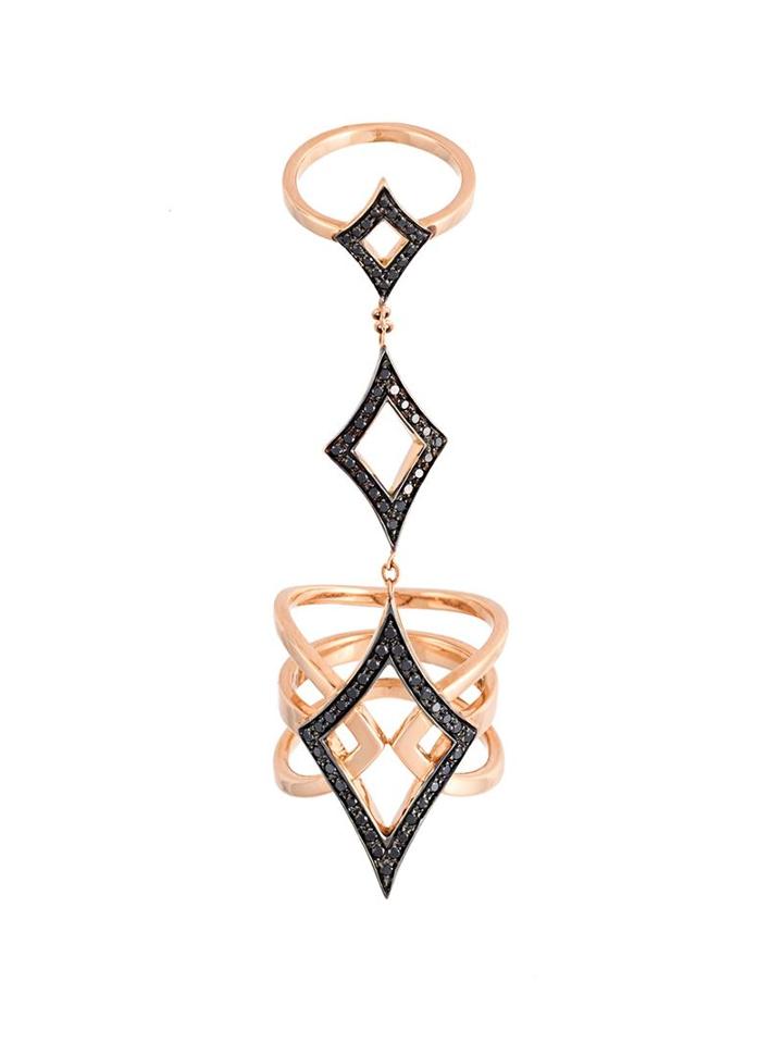 Anapsara Double Bar Black Diamond Ring