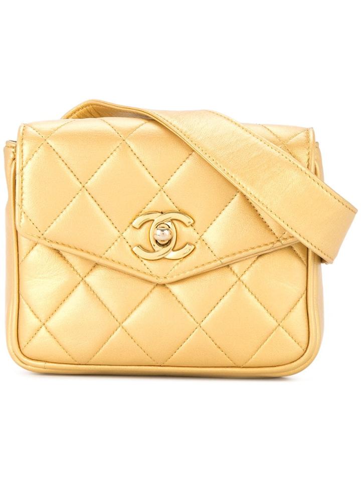 Chanel Vintage Cc Logo Quilted Belt Bag - Metallic