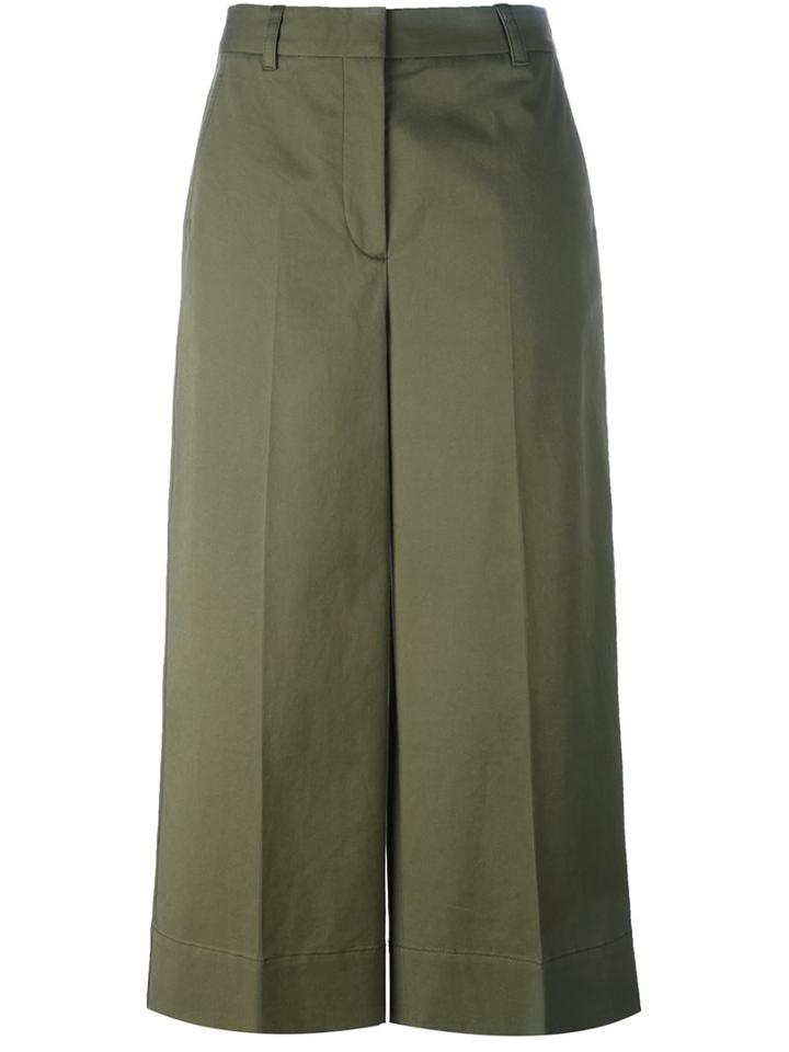 3.1 Phillip Lim Cropped Wide Leg Trousers, Women's, Size: 6, Green, Cotton/polyurethane