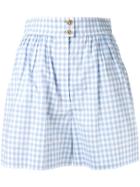 Chanel Vintage Gingham Check Gathered Shorts - Blue