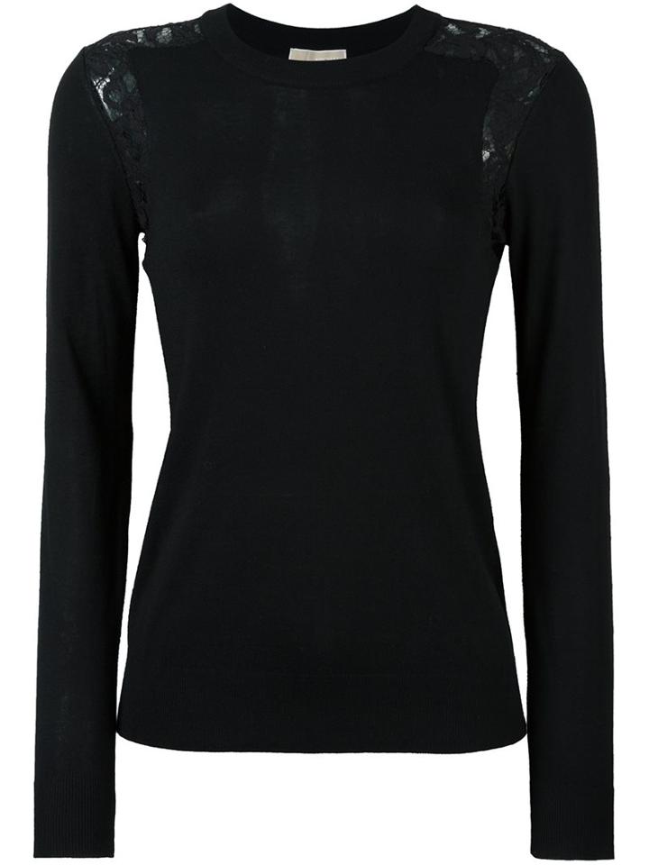 Michael Michael Kors Lace Inset Fine Knit Jumper, Women's, Size: Large, Black, Viscose/nylon/polyester/cashmere