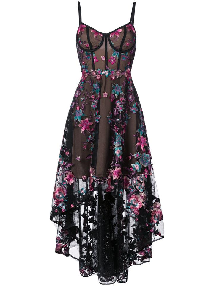 Marchesa Notte - Floral Embroidered High-low Dress - Women - Nylon - 14, Black, Nylon