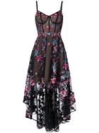 Marchesa Notte - Floral Embroidered High-low Dress - Women - Nylon - 14, Black, Nylon