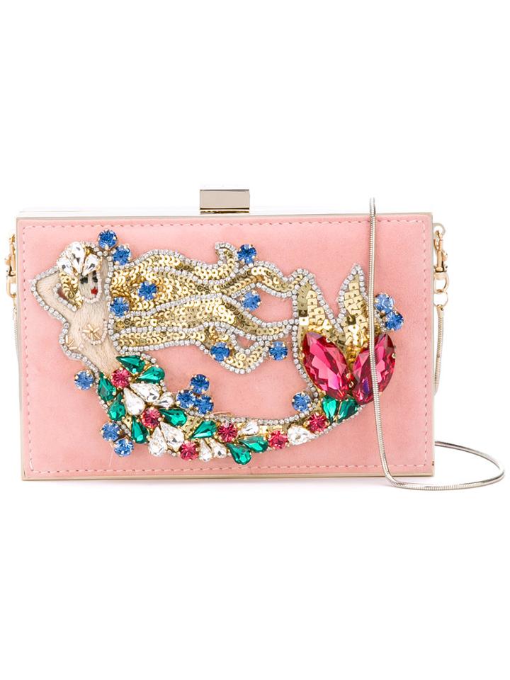 Gedebe - Boxy Mermaid Clutch - Women - Suede/sequin/metal/glass - One Size, Pink/purple, Suede/sequin/metal/glass